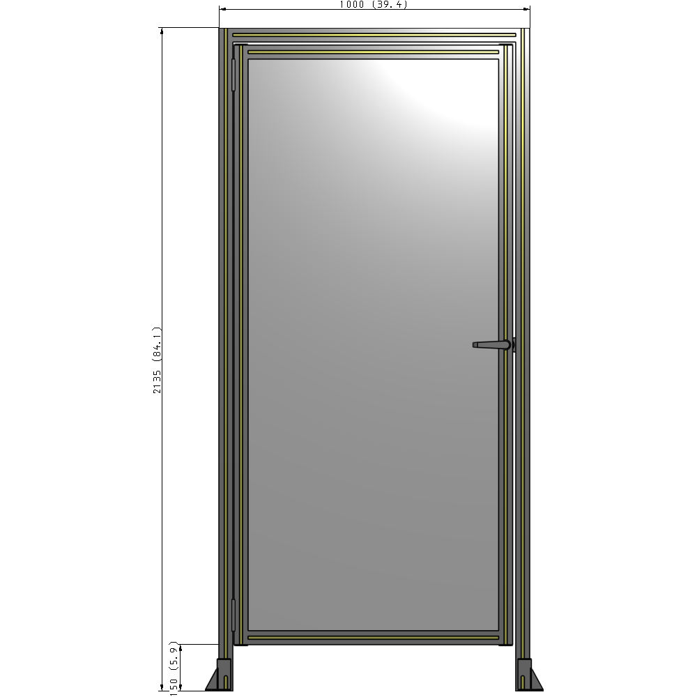 G1-2135-1000-0150-EYPTK DOOR WITH HEADER, HANDLE WITH INTERNAL EGRESS ON RIGHT 2135MM X 1000MM 1/4" POLYCARBONATE, AS A KIT