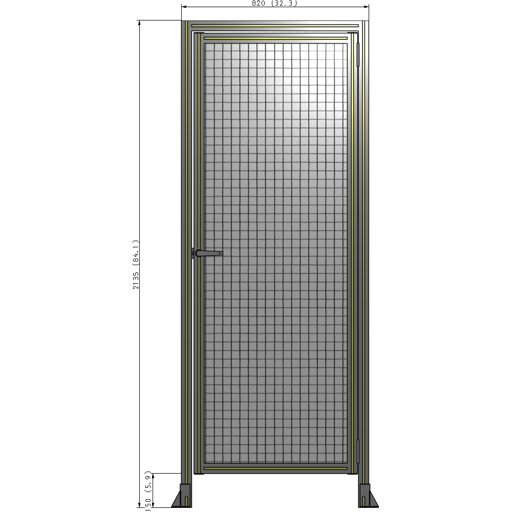 G2-2135-0820-0150-EYMTA DOOR WITH HEADER, HANDLE WITH INTERNAL EGRESS ON LEFT 2135MM X 820MM 1" MESH, FULLY ASSEMBLED