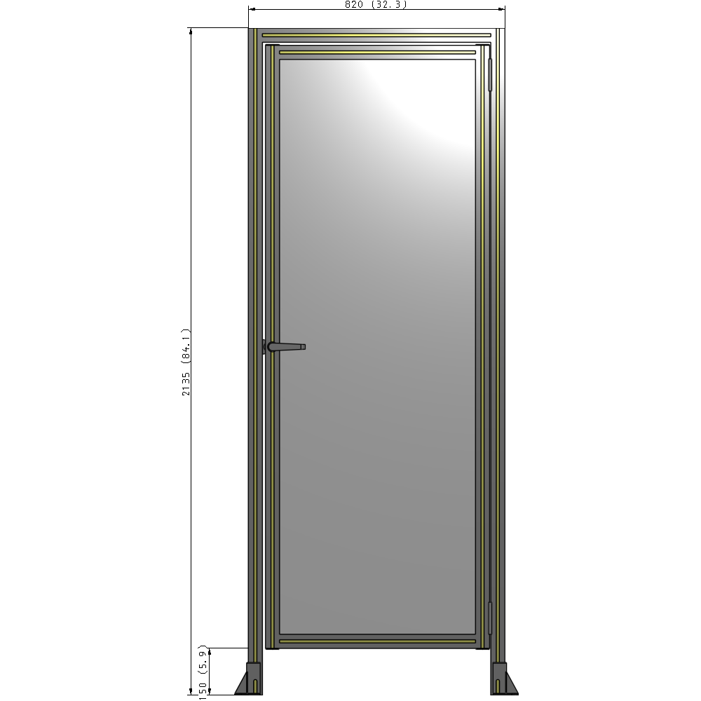 G2-2135-0820-0150-EYPTK DOOR WITH HEADER, HANDLE WITH INTERNAL EGRESS ON LEFT 2135MM X 820MM 1/4" POLYCARBONATE, AS A KIT
