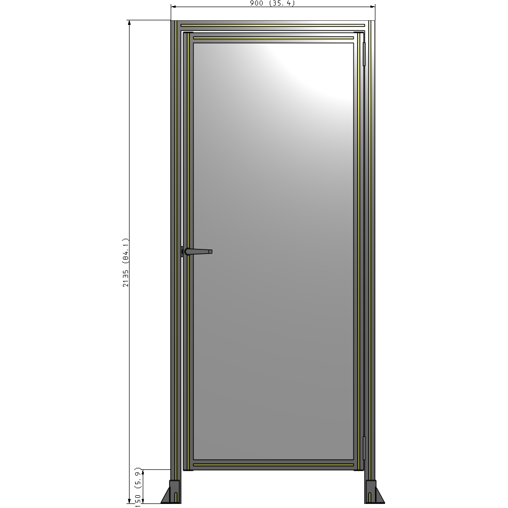 G2-2135-0900-0150-EYPTA DOOR WITH HEADER, HANDLE WITH INTERNAL EGRESS ON LEFT 2135MM X 900MM 1/4" POLYCARBONATE, ASSEMBLED