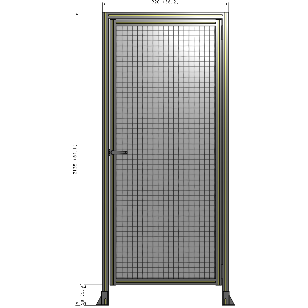 G2-2135-0920-0150-EYMTA DOOR WITH HEADER, HANDLE WITH INTERNAL EGRESS ON LEFT 2135MM X 920MM 1" MESH, FULLY ASSEMBLED