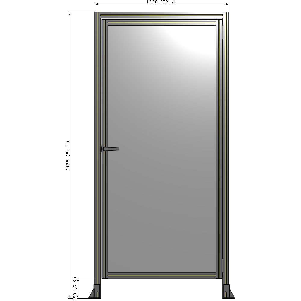 G2-2135-1000-0150-EYPTK DOOR WITH HEADER, HANDLE WITH INTERNAL EGRESS ON LEFT 2135MM X 1000MM 1/4" POLYCARBONATE, AS A KIT