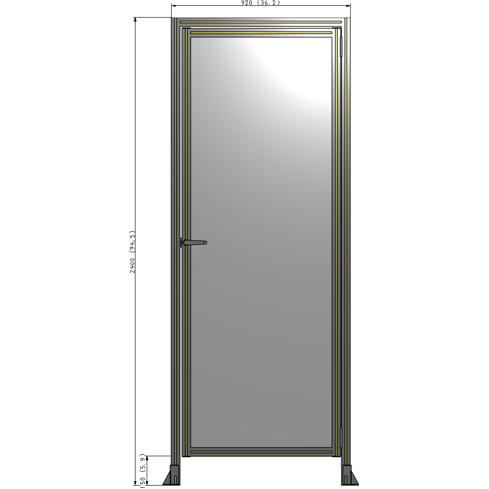 G2-2400-0920-0150-EYPTA DOOR WITH HEADER, HANDLE WITH INTERNAL EGRESS ON LEFT 2400MM X 920MM 1/4" POLYCARBONATE, ASSEMBLED
