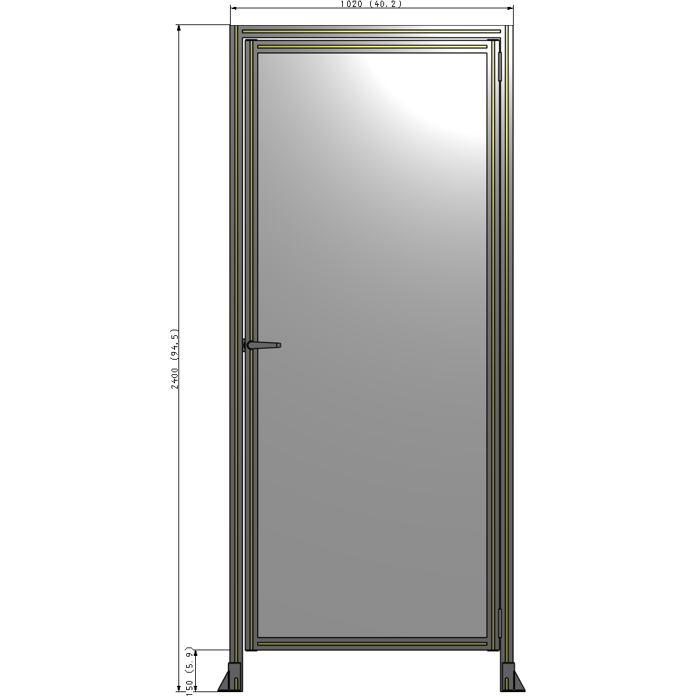 G2-2400-1020-0150-EYPTA DOOR WITH HEADER, HANDLE WITH INTERNAL EGRESS ON LEFT 2400MM X 1020MM 1/4" POLYCARBONATE, ASSEMBLED