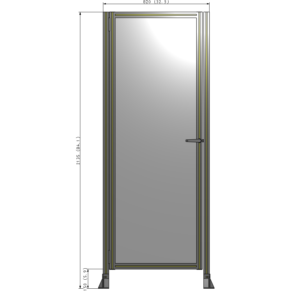 G5-2135-0820-0150-EYPTA DOOR-ROBUST FRAME, HANDLE/INTERNAL EGRESS ON RIGHT 2135MM X 820MM 1/4" POLYCARBONATE, ASSEMBLED
