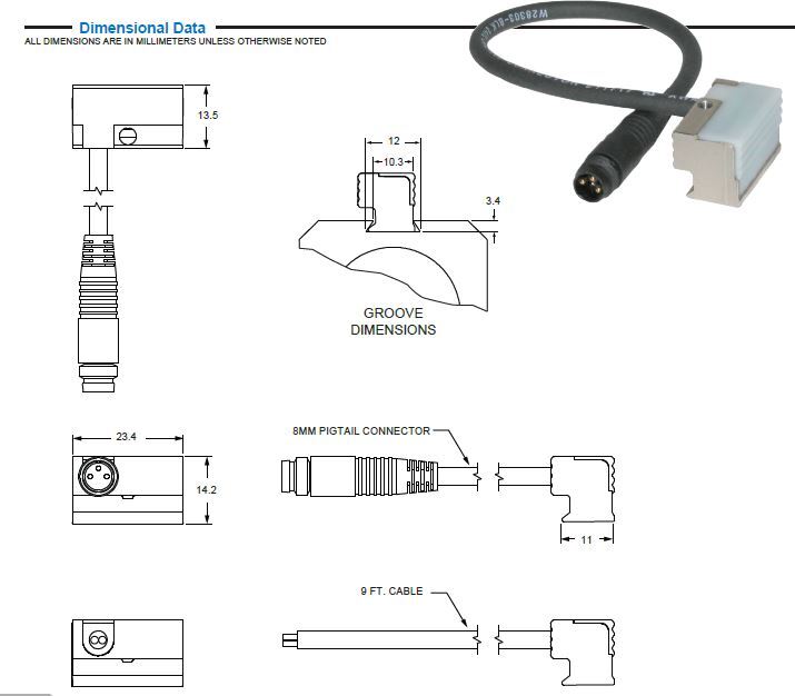 8WS10-000-131 CANFIELD CYLINDER SWITCH ELECTRONIC, PNP 6-30VDC, LED, M8 QUICK DISC.