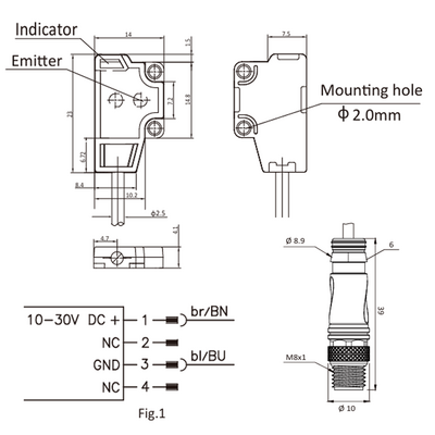 OS4-SS6-0.3-Q8.3 ELCO PHOTOELECT SENSOR, OS4-SERIES, FRONT-OPPOSED, EMITTER, POINT LIGHT, OR:1 M, 10TO30VDC, -10TO55 DEG C, 0.3 M CABLE+M8 3-PIN