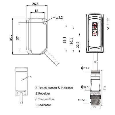 OSM41-K2500CBLI6 ELCO DISTANCE SENSOR(TOF), OSM41-SERIES, INFARED LASER + LASER INDICATION, OR:50-2500MM, RES: 3MM, NPN/PNP, ANALOG 4-20 MA, 10-30VDC,  2M CABLE