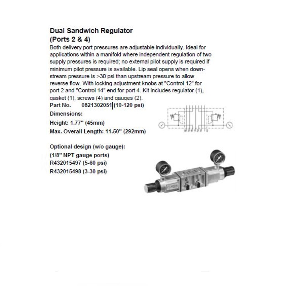 0821302051 NUMATICS/AVENTICS SANDWICH REGULATOR ISO1 5599/1 SERIES DBL PR 10-120PSI
