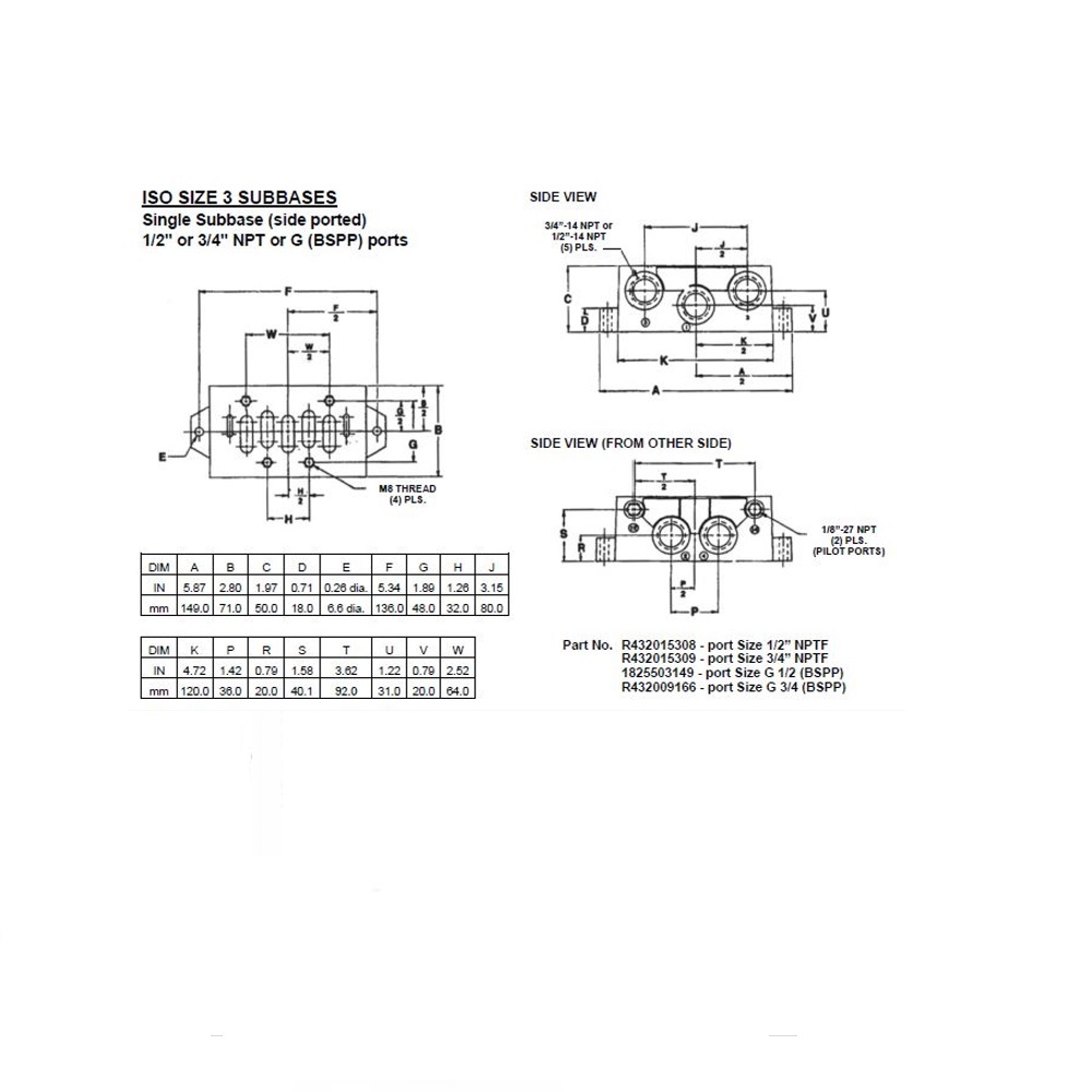 R432015309 NUMATICS/AVENTICS VALVE BASE ISO3 5599/1 SERIES 3/4" NPT SIDE PORTS