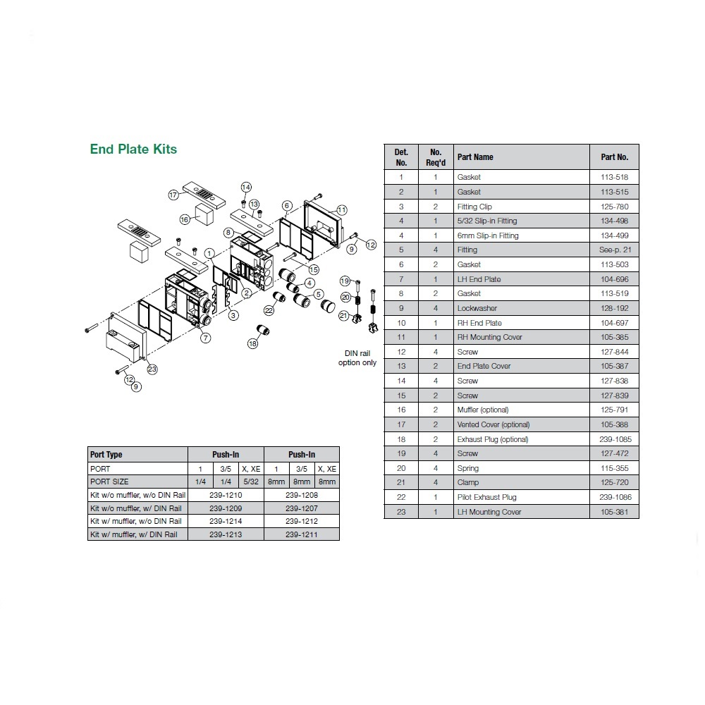 239-1208 NUMATICS/AVENTICS END PLATE KIT 2002 SERIES 5/16" TUBE, HW