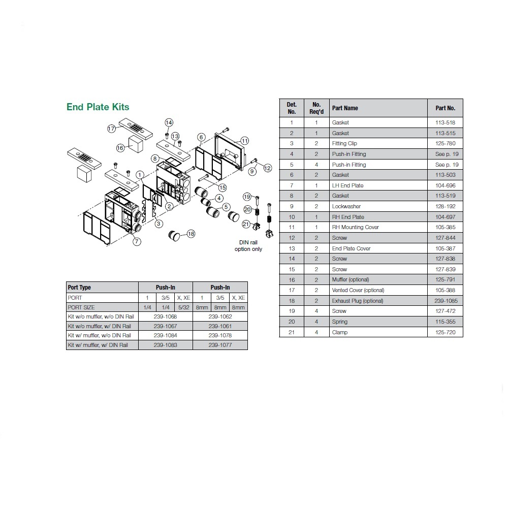 239-1078 NUMATICS/AVENTICS END PLATE KIT 2002 SERIES 8MM TUBE W/MUFFLERS