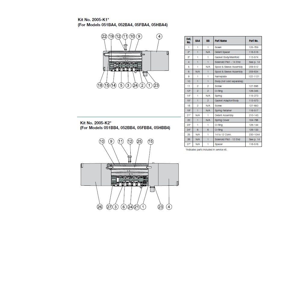 2005-K1 NUMATICS/AVENTICS VALVE REPAIR KIT 2005 SERIES (BA4) SPRING RETURN