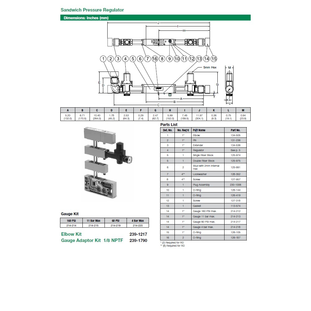 125-974 NUMATICS/AVENTICS SANDWICH REGULATOR PART 2005 SERIES SINGLE RISER BLOCK