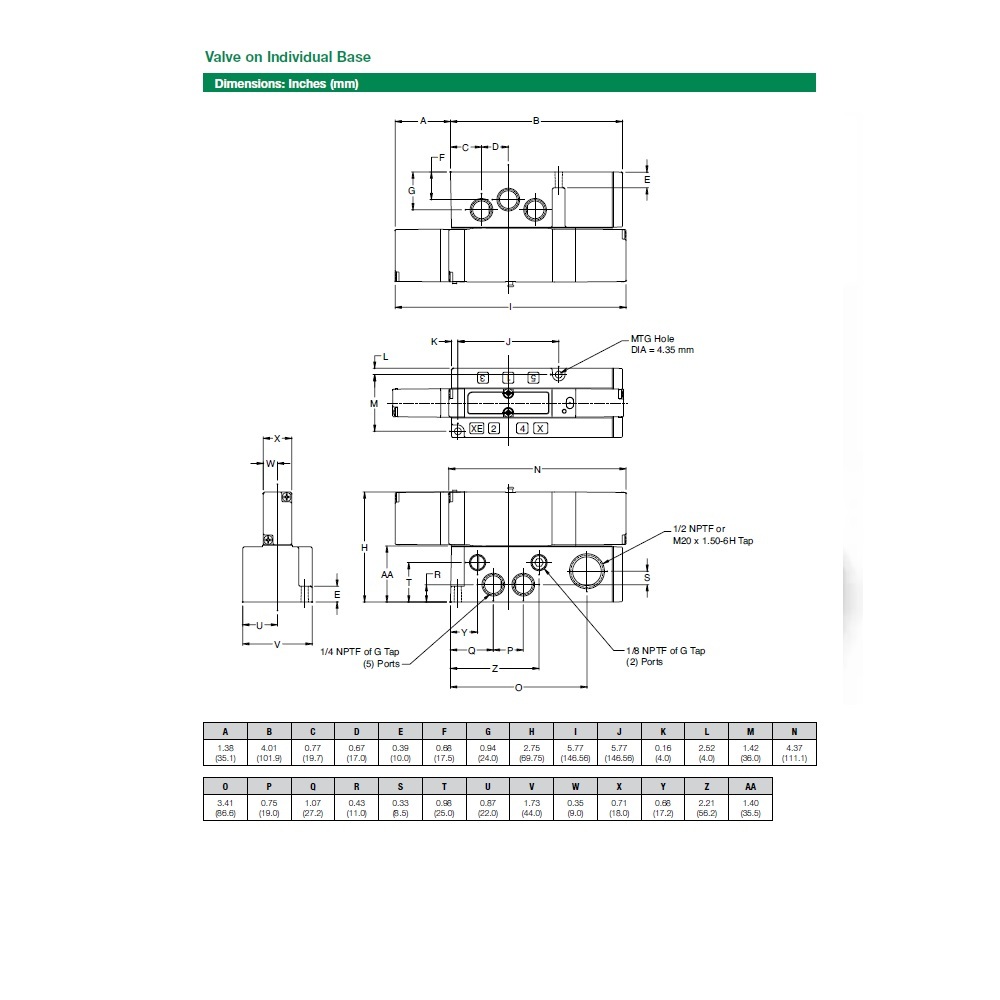 052BA43AMG00061 NUMATICS/AVENTICS SOL-PILOT VALVE/BASE 2005 SERIES 4/2 SPR RTN 24VDC 1/4" G
