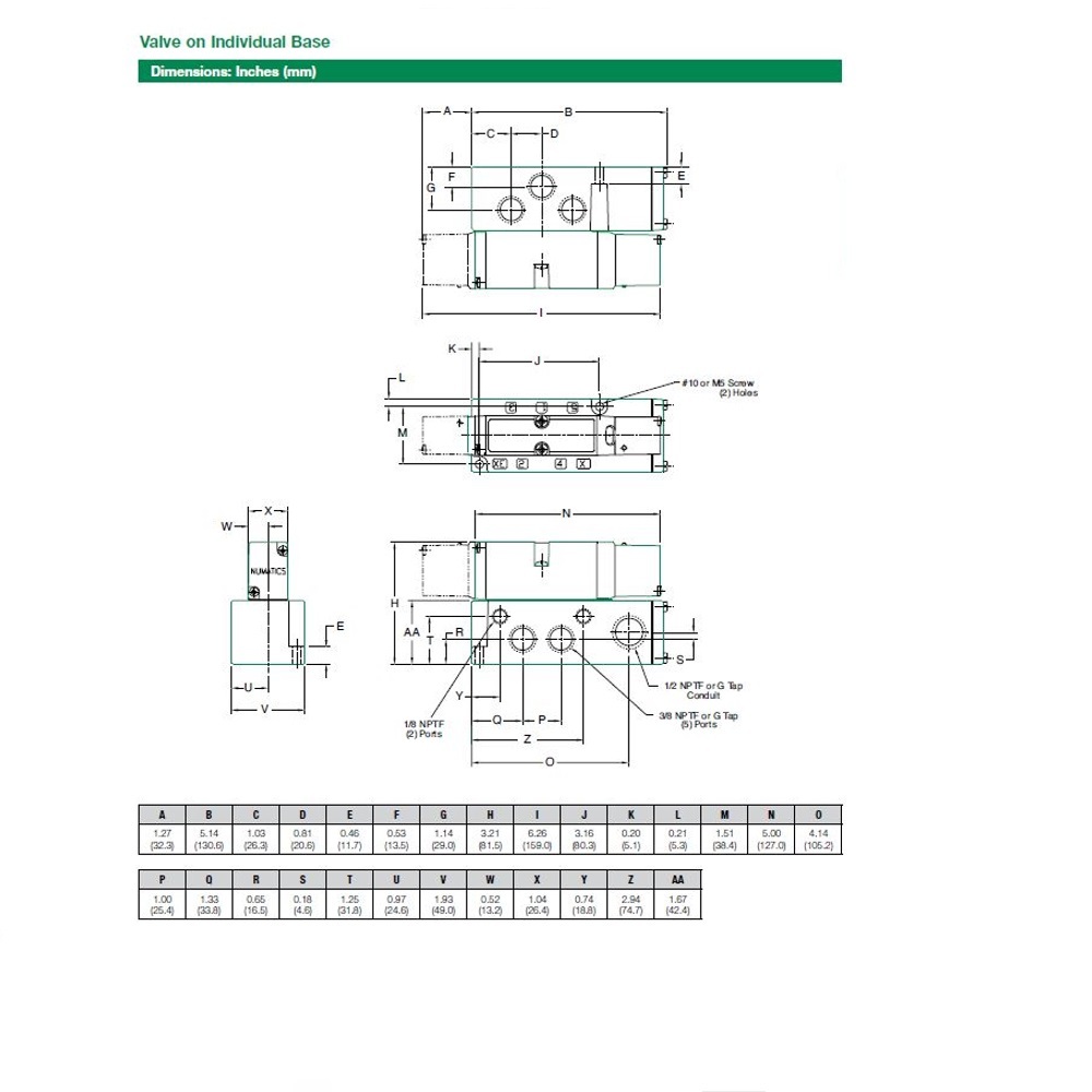 123BA43AMN00061 NUMATICS/AVENTICS SOL-PILOT VALVE/BASE 2012 SERIES 4/2 SPR RTN 24VDC 3/8" NPT