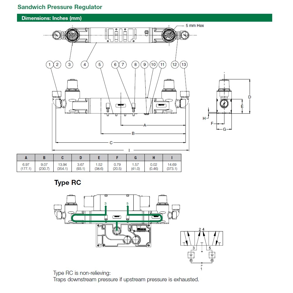 353RC100J000000 NUMATICS/AVENTICS SANDWICH REGULATOR 2035 SERIES DUAL PR/NRC 10-130PSI