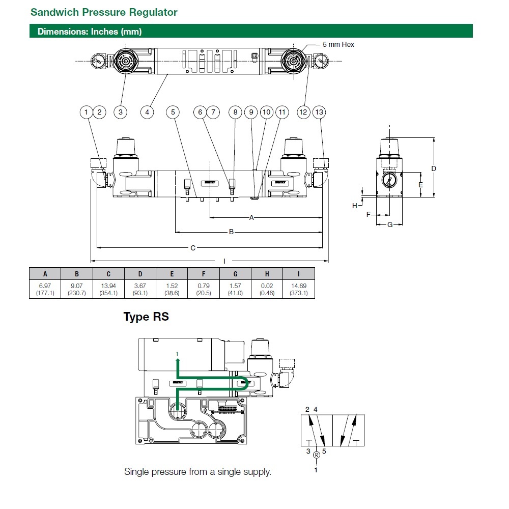 353RS100J000000 NUMATICS/AVENTICS SANDWICH REGULATOR 2035 SERIES SGL PR 10-130PSI