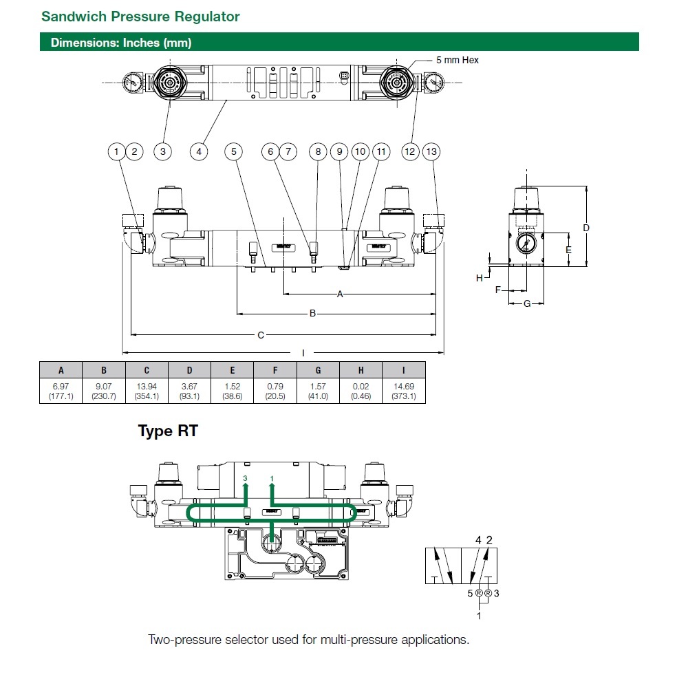 353RT100J016W00 NUMATICS/AVENTICS SANDWICH REGULATOR 2035 SERIES 2 PR SEL 10-130PSI, TFG