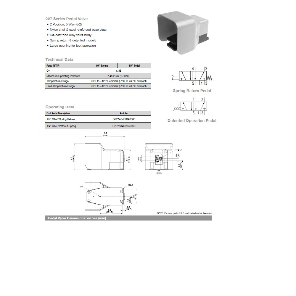 G227A34D20A0000 NUMATICS/AVENTICS MECHANICAL VALVE 227 SERIES 2 WAY DETENT 1/4" G (FOOT PEDAL)