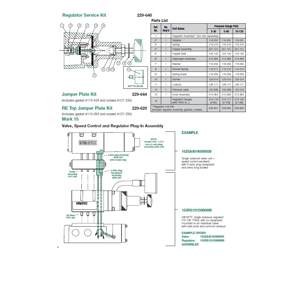 115-211 NUMATICS/AVENTICS SANDWICH REGULATOR PART MK15 SERIES 3-30PSI SPRING