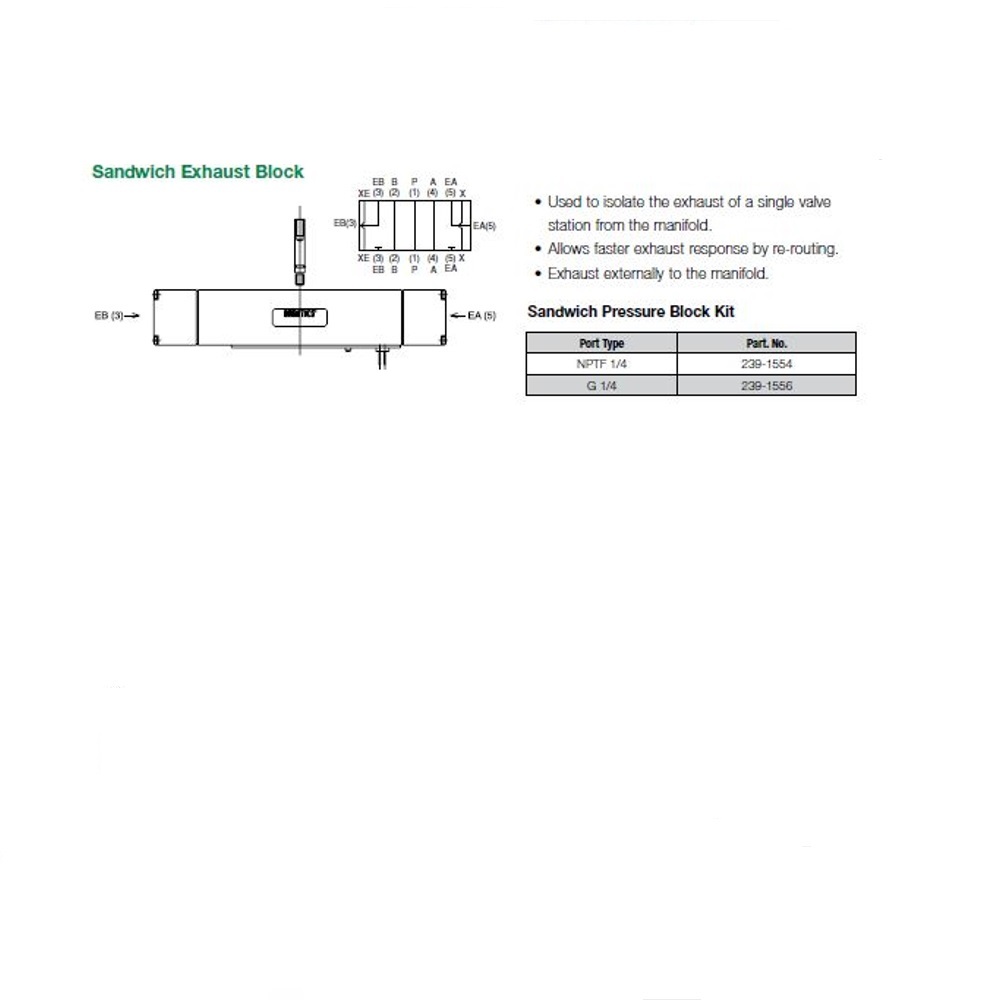 239-1554 NUMATICS/AVENTICS MANIFOLD PART 2012 SERIES SANDWICH EXHAUST BLOCK 1/4" NPT