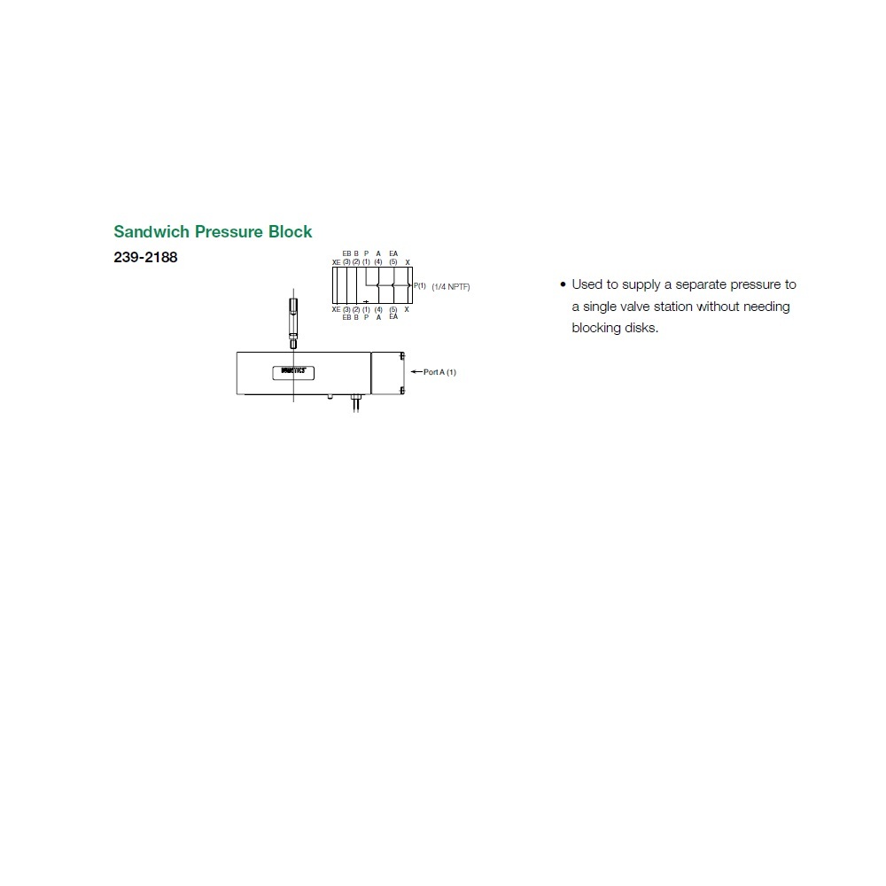 239-2188 NUMATICS/AVENTICS MANIFOLD PART 2005 SERIES SANDWICH PRESSURE BLOCK 1/8" NPT