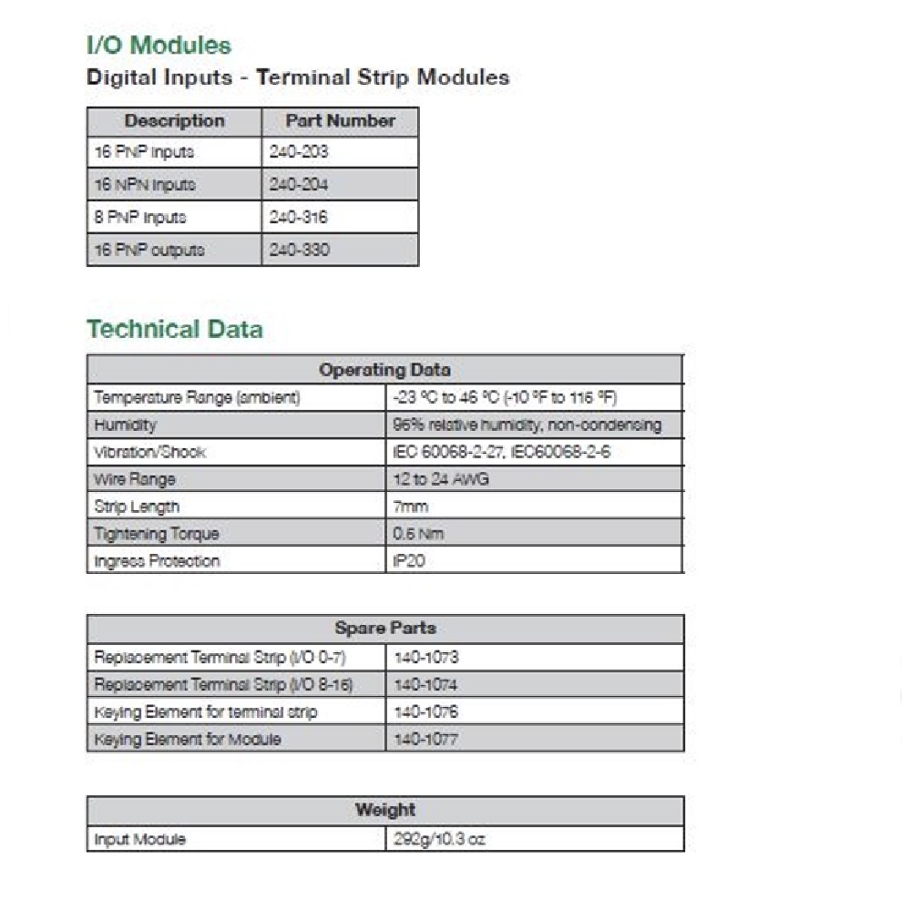 240-204 NUMATICS/AVENTICS MANIFOLD PART G3 16 INPUTS NPN DIGITAL TERMINAL STRIP MODULE