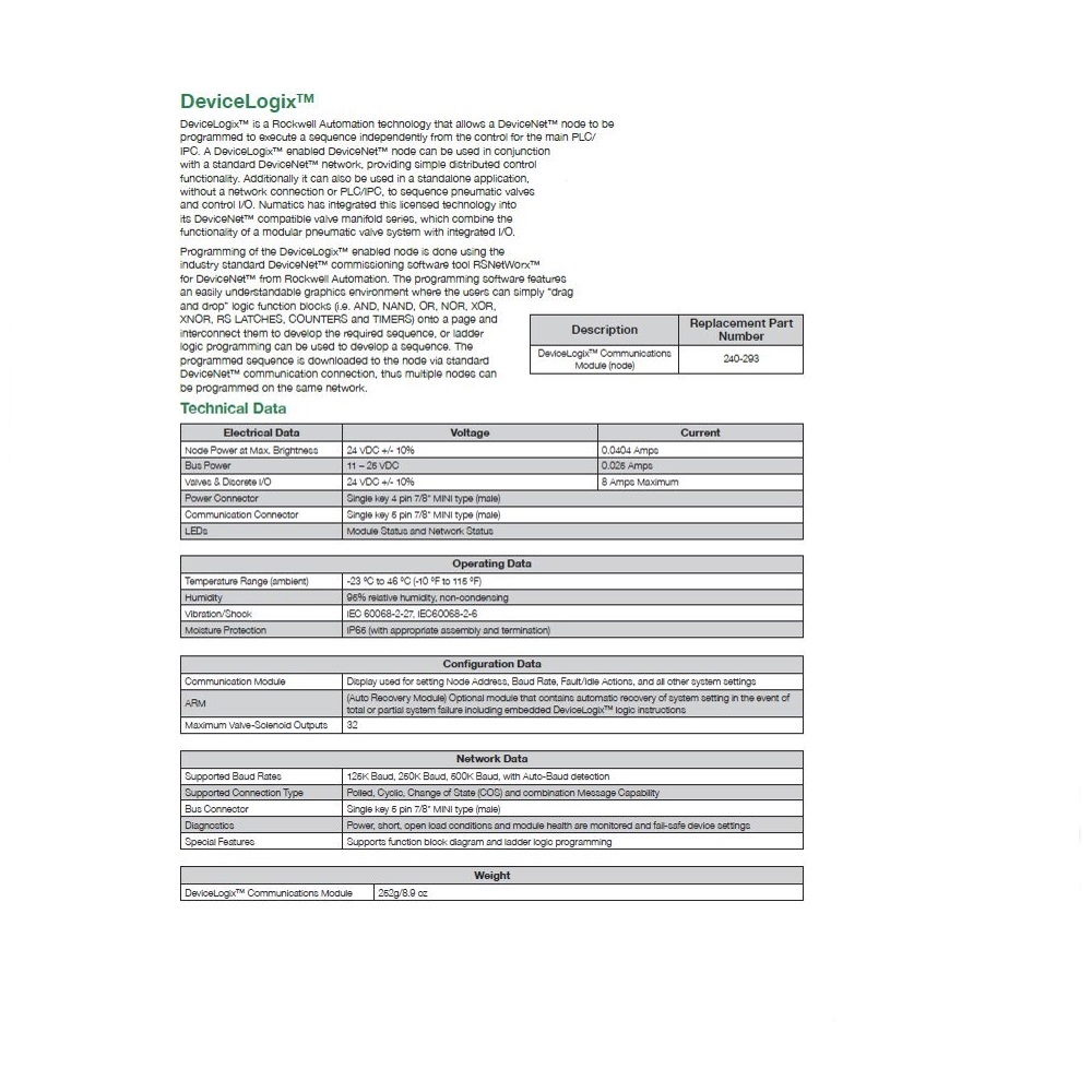 240-293 NUMATICS/AVENTICS MANIFOLD PART G3 DEVICELOGIC NODE
