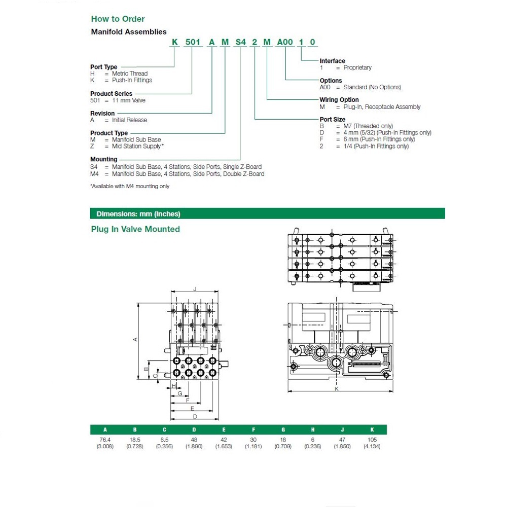 K501AMM32MA0010 NUMATICS/AVENTICS MANIFOLD BLOCK 501 SERIES 3 STATION 1/4" TUBE SIDE PORTS DZB (PTY)