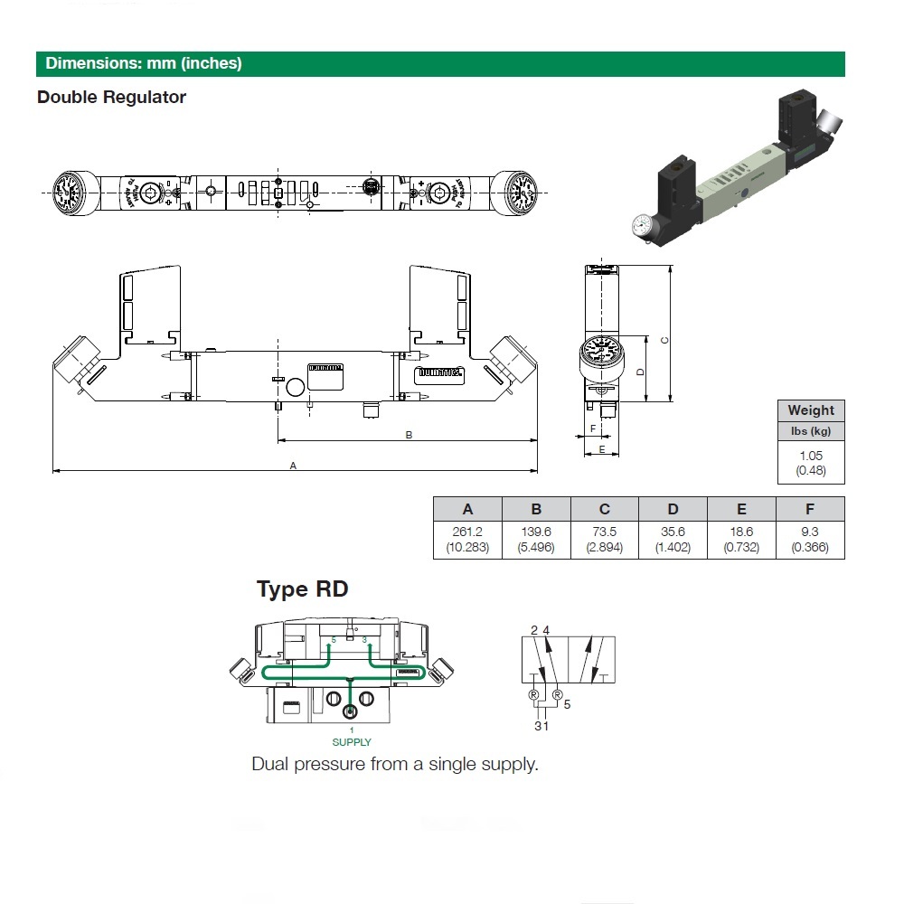 R502ARD11JA0010 NUMATICS/AVENTICS SANDWICH REGULATOR 502 SERIES DUAL PR 10-130PSI (PTY)