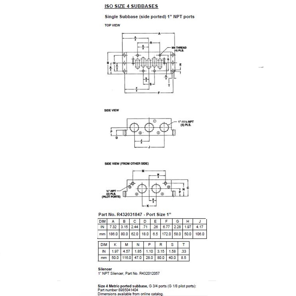 R432031847 NUMATICS/AVENTICS VALVE BASE ISO4 5599/1 SERIES 1" NPT SIDE PORTS