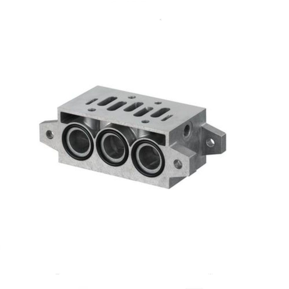 R432037640 NUMATICS/AVENTICS MANIFOLD BLOCK ISO1 5599/1 SERIES 1/4" NPT SIDE 3/8" BOTTOM PORTS
