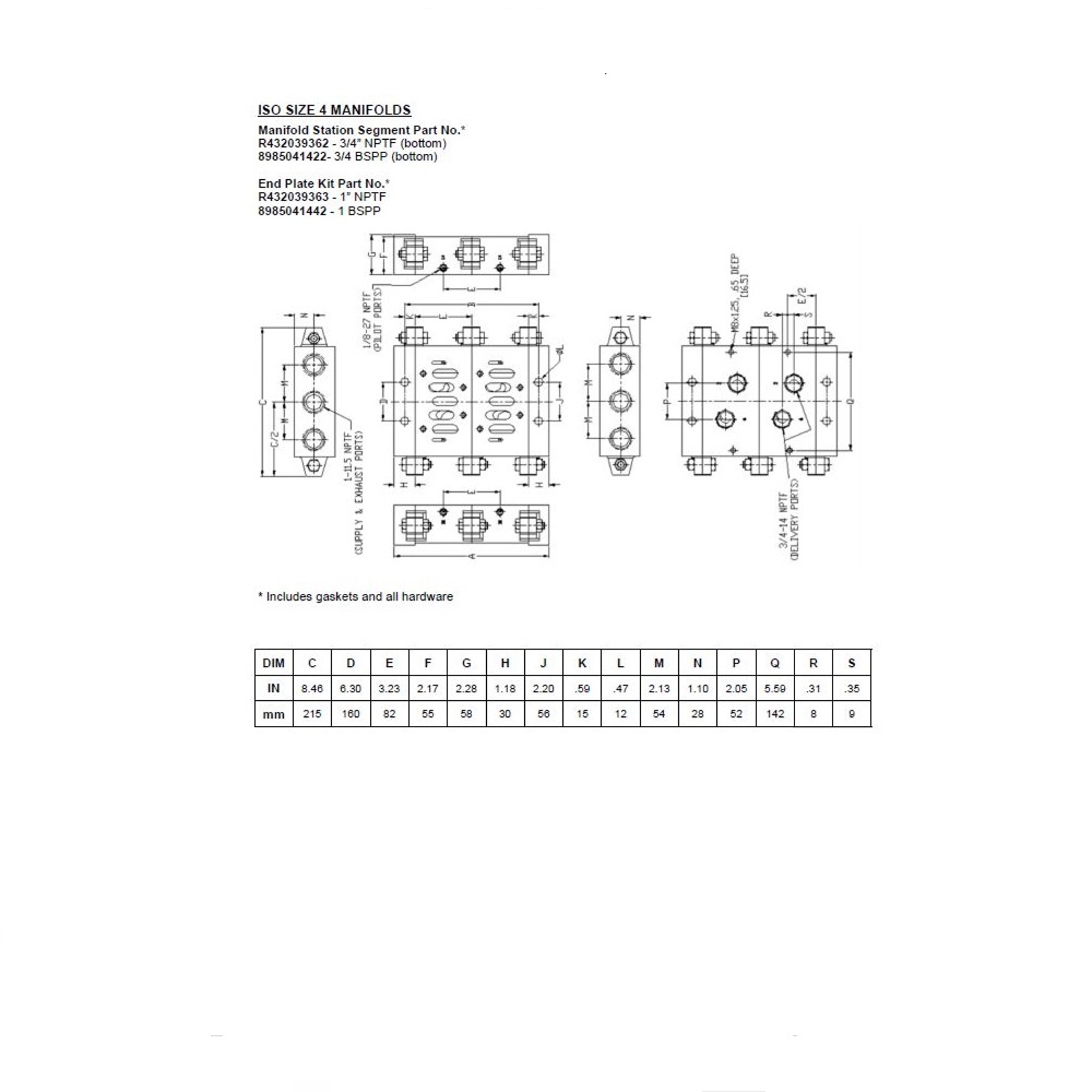 8985041422 NUMATICS/AVENTICS MANIFOLD BLOCK ISO4 5599/1 SERIES 3/4" G S/B PORTS