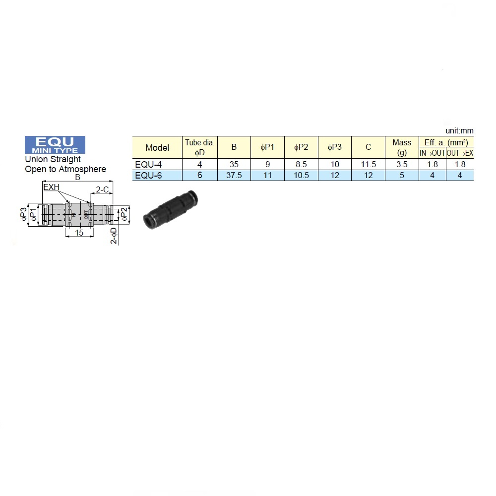 EQY-4 PISCO QUICK EXHAUST VALVE 4MM TUBE 3 WAY UNION