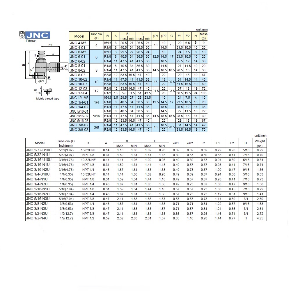 JNC1/4-N1U PISCO NEEDLE VALVE 1/4" TUBE X 1/8" NPT MALE ELBOW