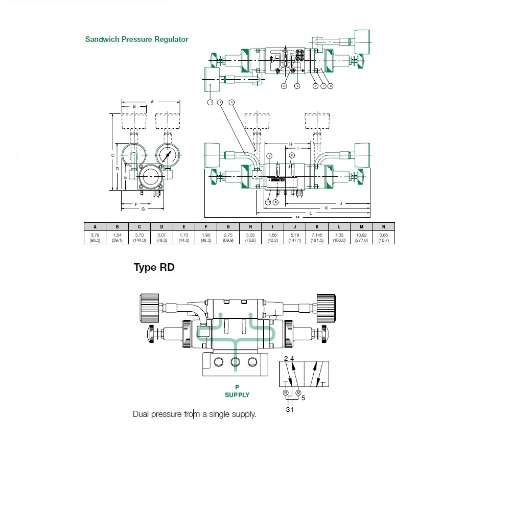 152RD100J016P00 NUMATICS/AVENTICS SANDWICH REGULATOR MK15 SERIES DUAL PR 10-130PSI, (B)JMP PL