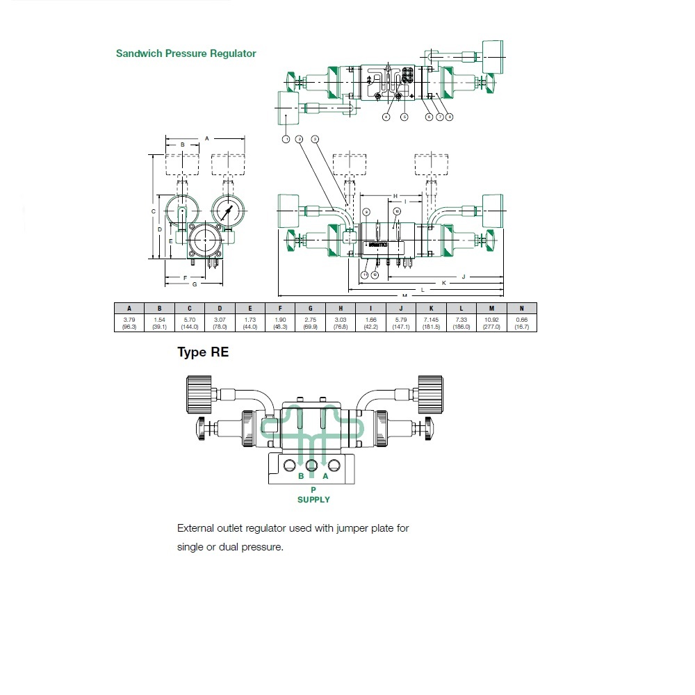 152RE100O000000 NUMATICS/AVENTICS SANDWICH REGULATOR MK15 SERIES DUAL PR A, B 10-130PSI, HW