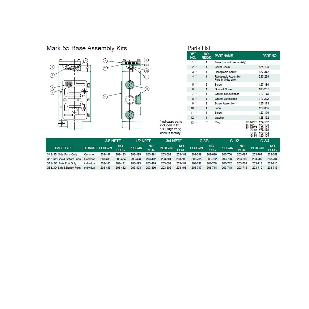 203-481 NUMATICS/AVENTICS VALVE BASE MK55,SPA55 SERIES 3/8" NPT SIDE PORTS NO PLUG (3A/3C)