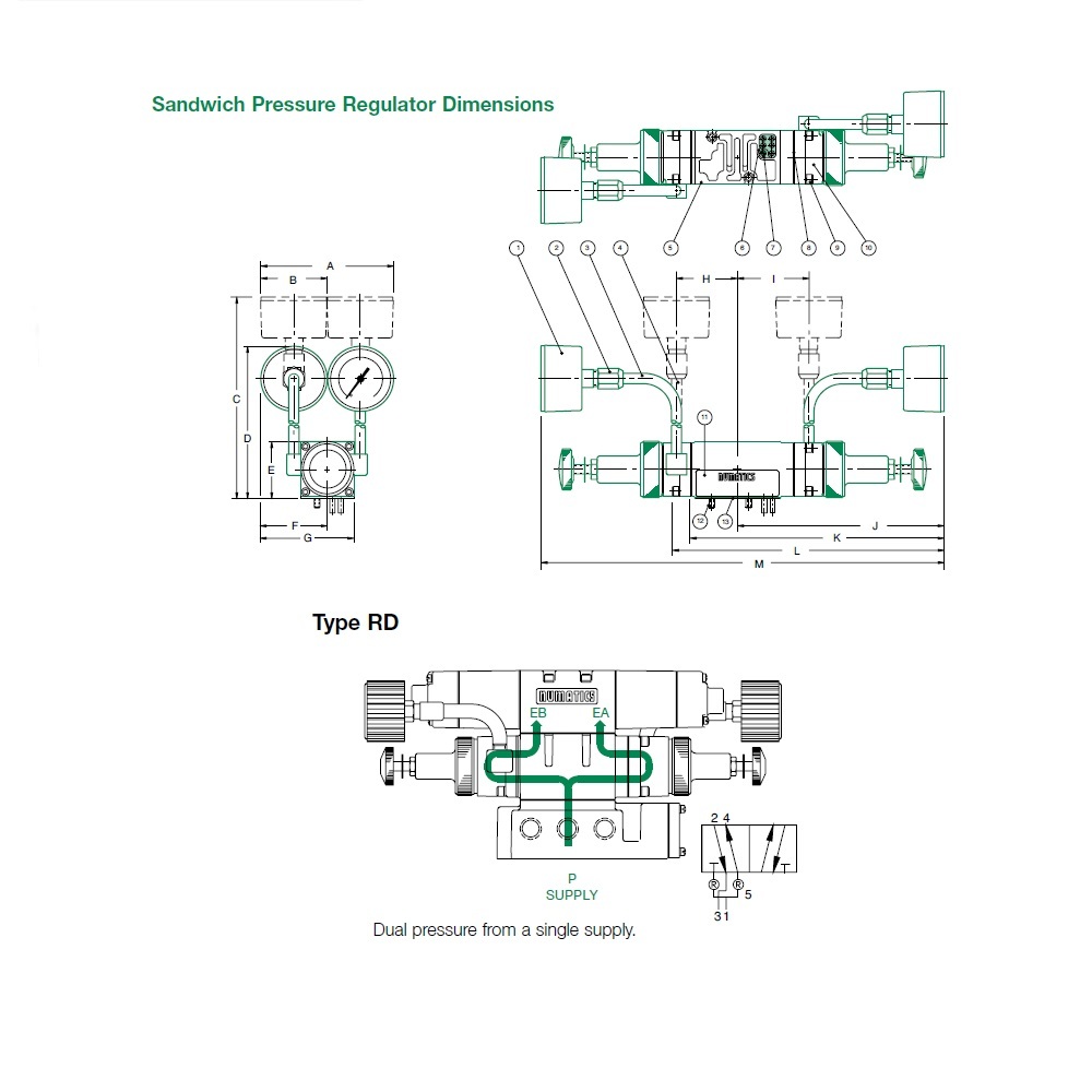 081RD300J000000 NUMATICS/AVENTICS SANDWICH REGULATOR MK8 SERIES DUAL PR 3-30PSI