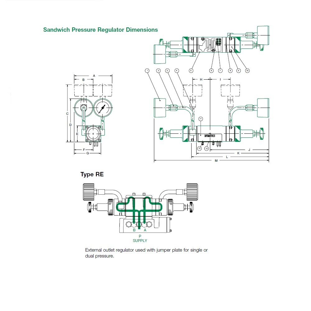 081RE100O016W00 NUMATICS/AVENTICS SANDWICH REGULATOR MK8 SERIES DUAL PR A, B 10-130PSI, HW, TFG