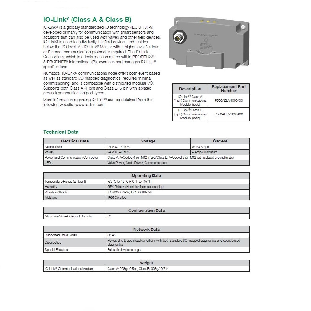 P580AELM1010A00 NUMATICS/AVENTICS MANIFOLD PART 580 I/O LINK 4 PIN M12 (503/501)
