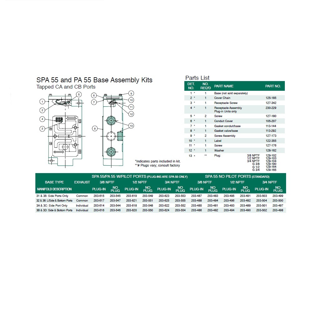 203-552 NUMATICS/AVENTICS VALVE BASE PA55,SPA55 SERIES 3/4" NPT SIDE PORTS NO PLUG (3A/3C) W/EXT PLT PORT