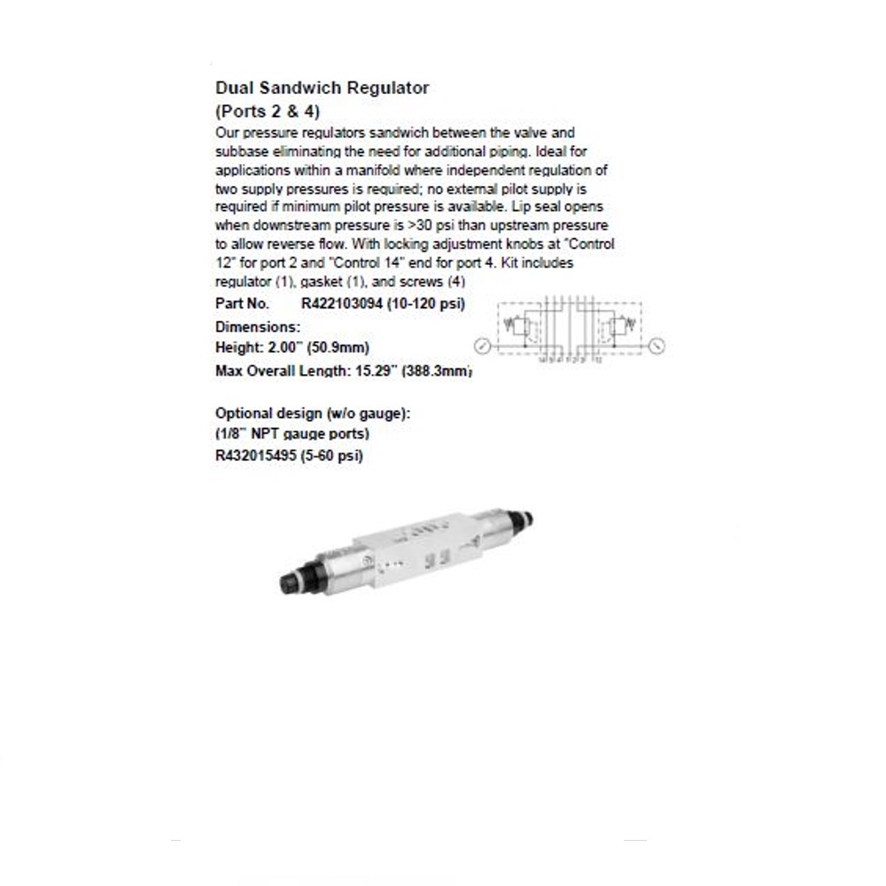 R422103094 NUMATICS/AVENTICS SANDWICH REGULATOR ISO2 5599/1 SERIES DBL PR 10-120PSI