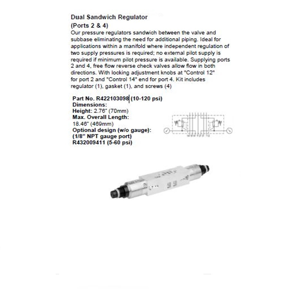 R422103098 NUMATICS/AVENTICS SANDWICH REGULATOR ISO3 5599/1 SERIES DBL PR 10-120PSI
