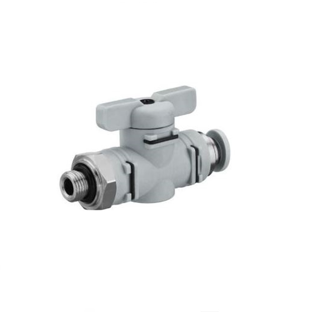 R432000370 NUMATICS/AVENTICS PLASTIC PUSH-IN BALL VALVE 5/16" TUBE X 3/8" NPT MALE, T HANDLE, 145PSI (OVAL)