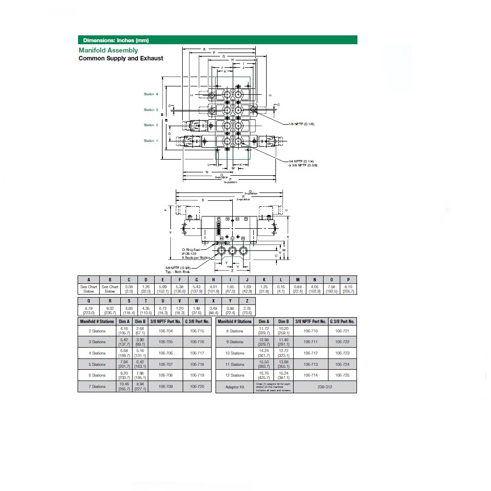 106-708 NUMATICS/AVENTICS MANIFOLD L2 SERIES 6 STATION 3/8" NPT