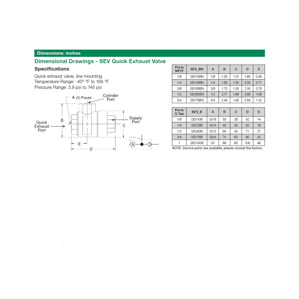 SEV37C NUMATICS/AVENTICS QUICK EXHAUST VALVE 3/8" G FEMALE UNION