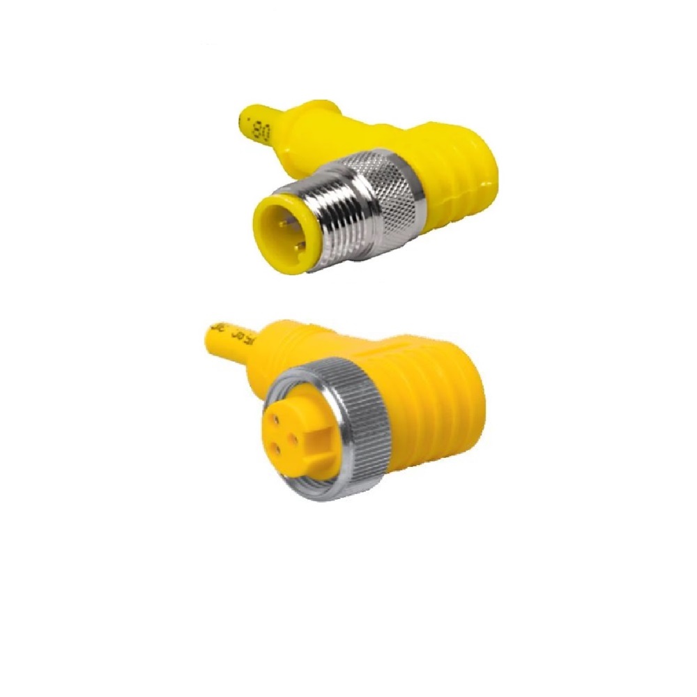 TURCK CORDSET 4 PIN 7/8" MINI/M12 F/M ELB 2M PVC YE 18AWG 300VAC/DC
