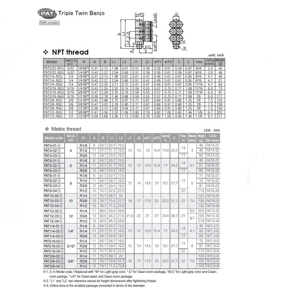 PAT5/16-04 PISCO PLASTIC PUSH-IN FITTING 5/16" TUBE X 1/2" BSPT MALE TRIPLE BRANCH UNIVERSAL ELBOW
